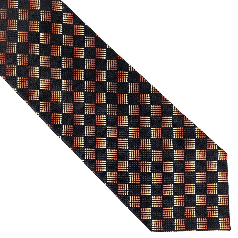 Dicapri Men's Neck Tie 100% Silk Orange Silver Black Geometric Career